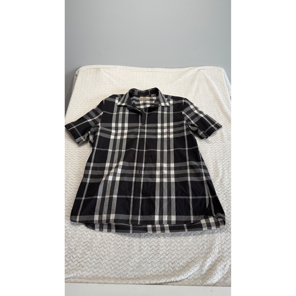 Burberry Mens XXL Short Sleeve Button Down Shirt Black White Oversized Check